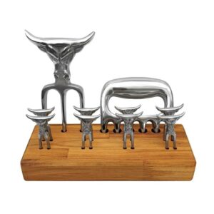 Kit Garra De Urso Garfo Tridente Churrasco Petisco Com Suporte em Madeira - Triboshop