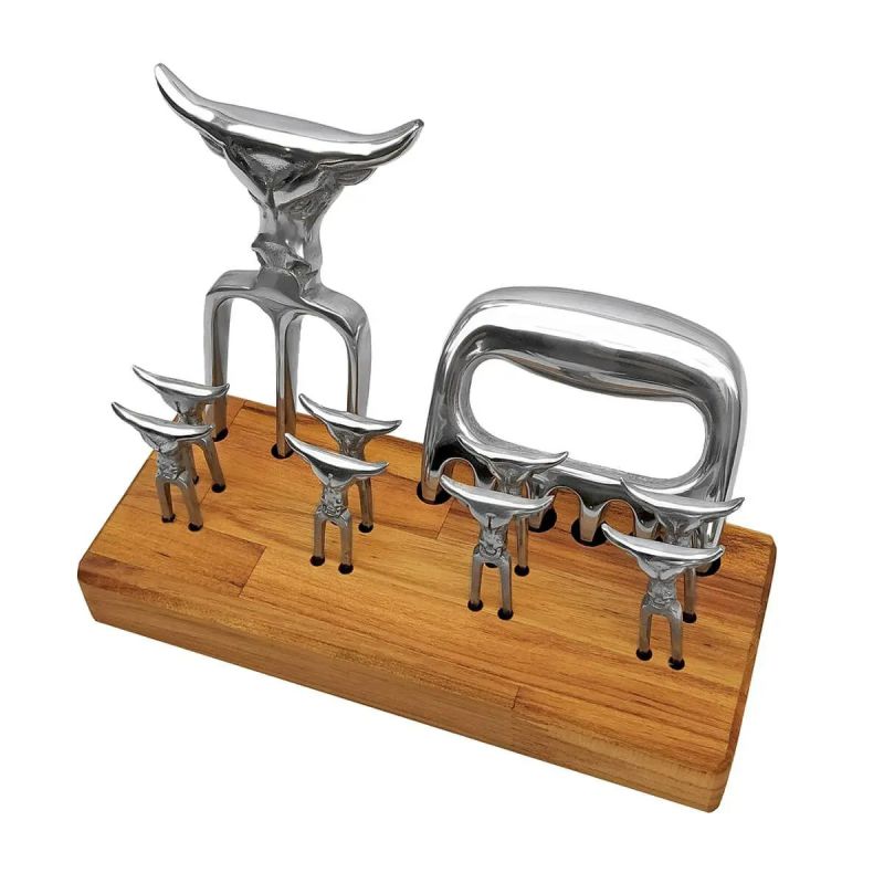 Kit Garra De Urso Garfo Tridente Churrasco Petisco Com Suporte em Madeira - Triboshop - Imagem 3